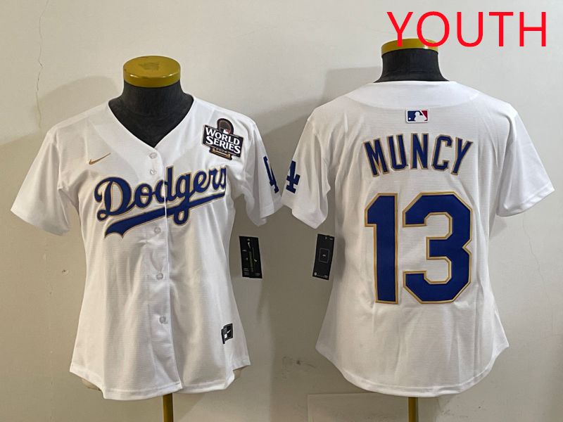 Youth Los Angeles Dodgers #13 Muncy White Gold Game 2025 Nike MLB Jersey style 5